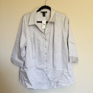 Lane Bryant 3/4 sleeve polka dot button down